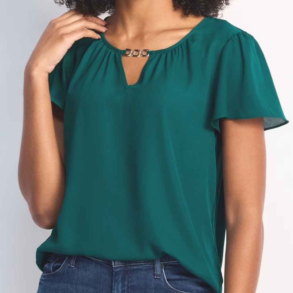 Women's Emerald Green Keyhole Blouse